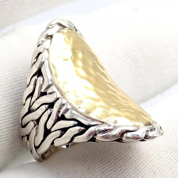 John Hardy JH Silver 22k Yellow Gold Classic Palu Saddle Cocktail Ring sz 7 - Picture 8 of 14